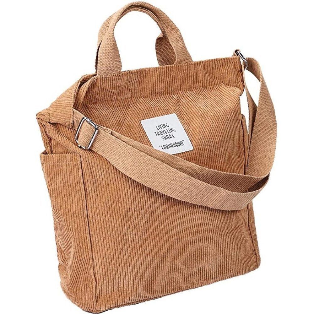 Large Corduroy Crossbody/Shoulder Bag in Tan Camel Color